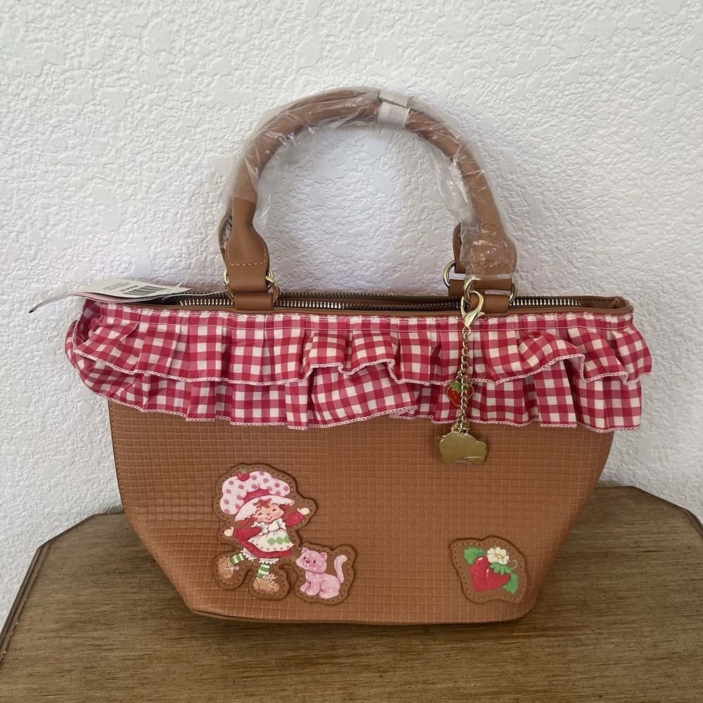 Strawberry Shortcake Gingham Basket Crossbody Bag Satchel Handbag Picnic NEW